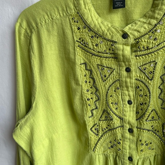Style & Co. lime green cotton blouse with beading, size L - Picture 8 of 8